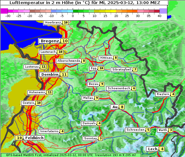 Temperatur, 12. 3. 2025