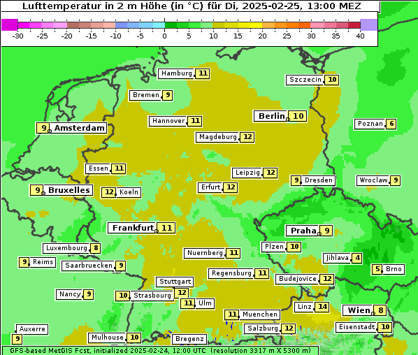 Temperatur, 25. 2. 2025