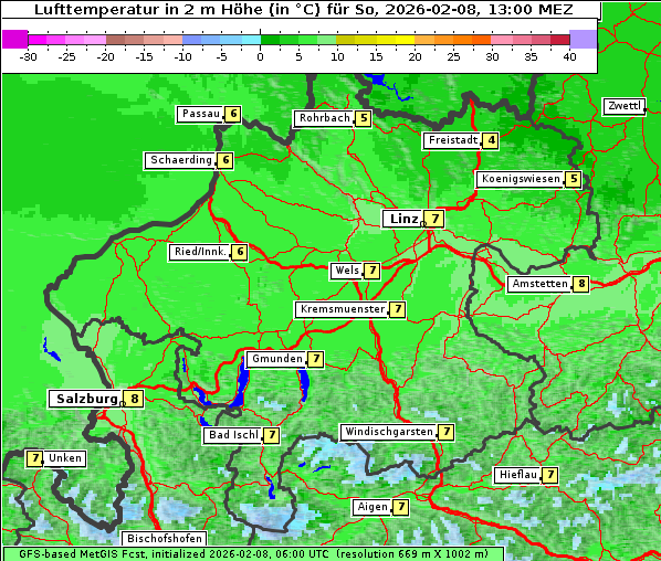 Temperatur, 8. 2. 2026