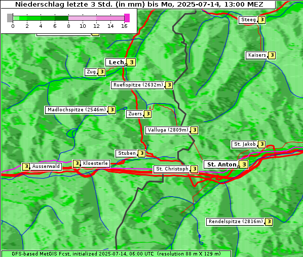 Niederschlag, 14. 7. 2025