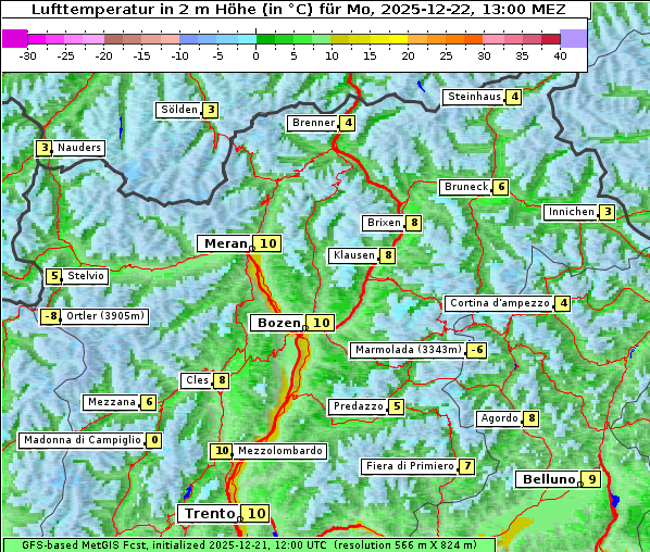 Temperatur, 22. 12. 2025