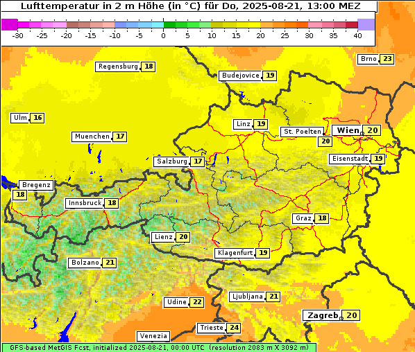 Temperatur, 21. 8. 2025