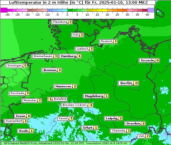 Temperatur, 10. 1. 2025