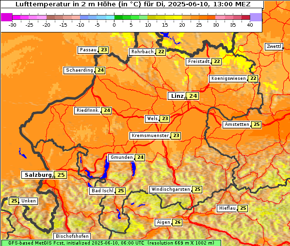 Temperatur, 10. 6. 2025