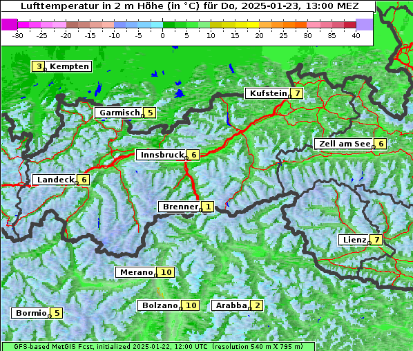 Temperatur, 23. 1. 2025