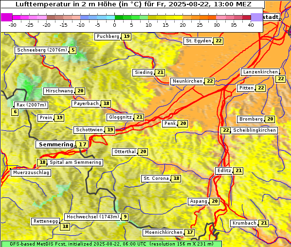 Temperatur, 22. 8. 2025
