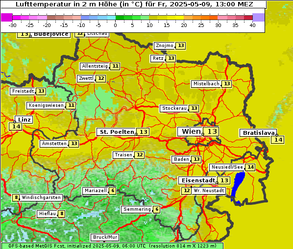 Temperatur, 9. 5. 2025