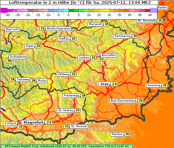 Temperatur, 12. 7. 2025