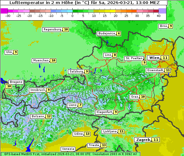 Temperatur, 21. 3. 2026