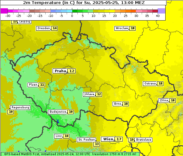 Temperatur, 25. 5. 2025
