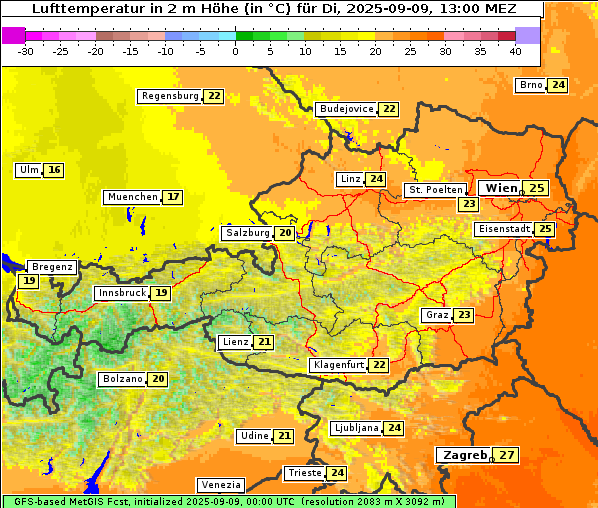 Temperatur, 9. 9. 2025