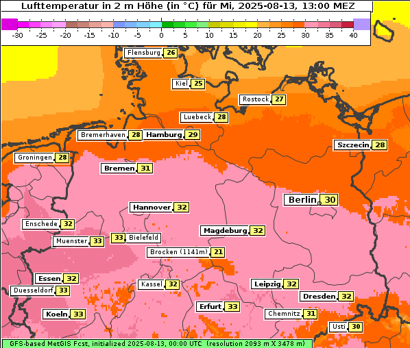 Temperatur, 13. 8. 2025