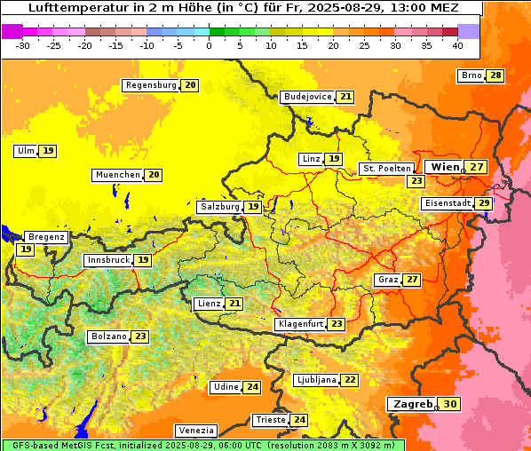 Temperatur, 29. 8. 2025
