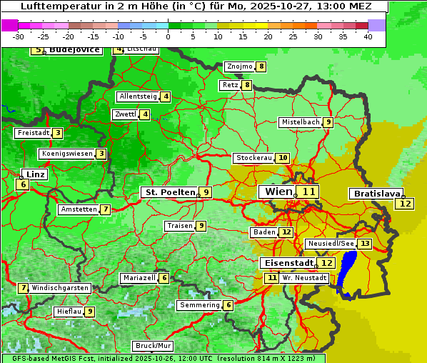 Temperatur, 27. 10. 2025