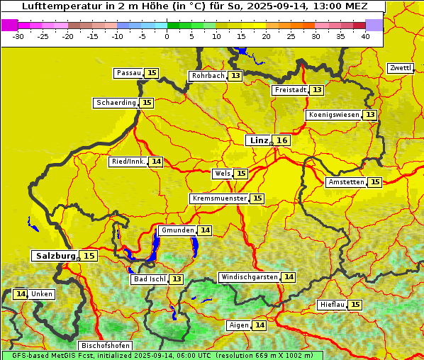 Temperatur, 14. 9. 2025