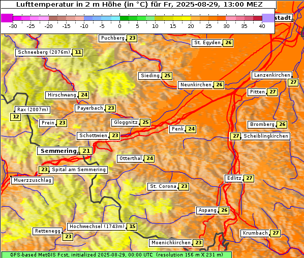 Temperatur, 29. 8. 2025