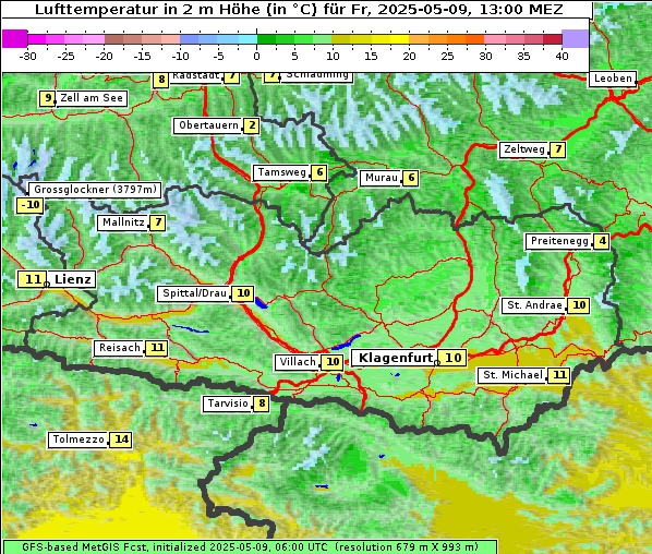 Temperatur, 9. 5. 2025