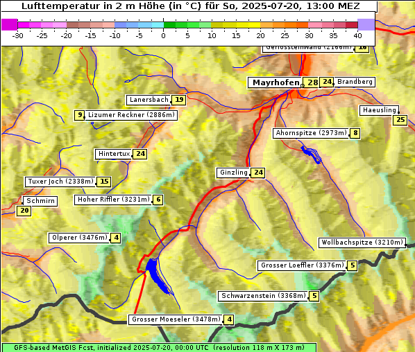 Temperatur, 20. 7. 2025