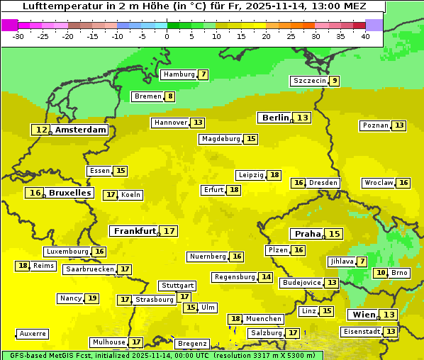Temperatur, 14. 11. 2025
