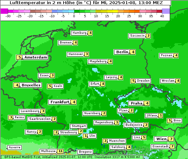 Temperatur, 8. 1. 2025