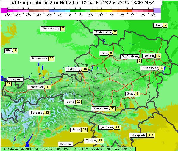 Temperatur, 19. 12. 2025