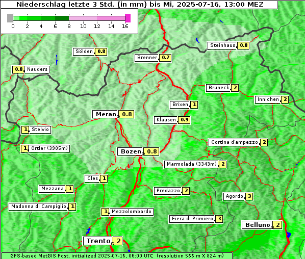 Niederschlag, 16. 7. 2025