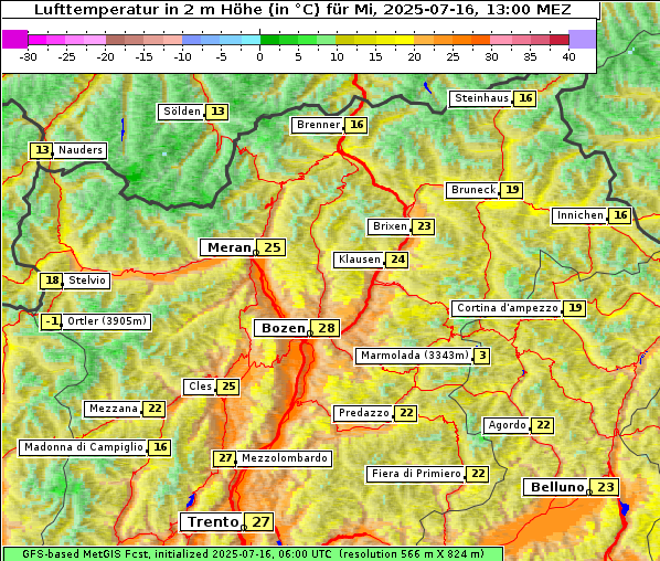 Temperatur, 16. 7. 2025