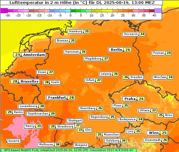 Temperatur, 19. 8. 2025