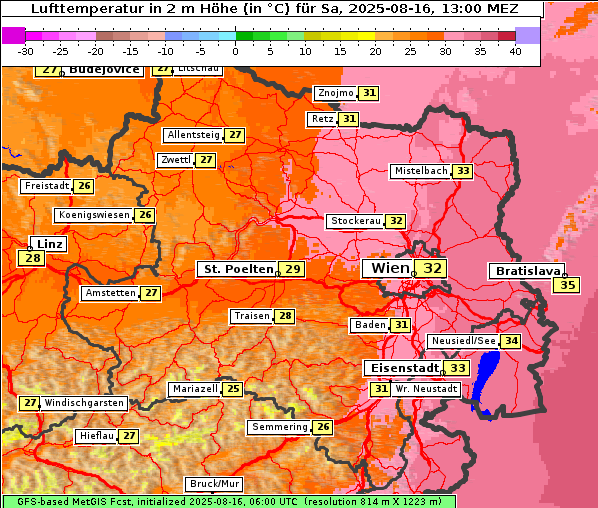 Temperatur, 16. 8. 2025
