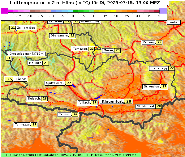 Temperatur, 15. 7. 2025