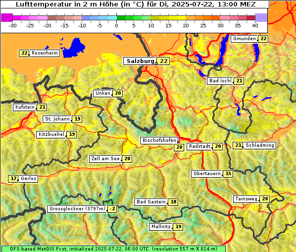 Temperatur, 22. 7. 2025