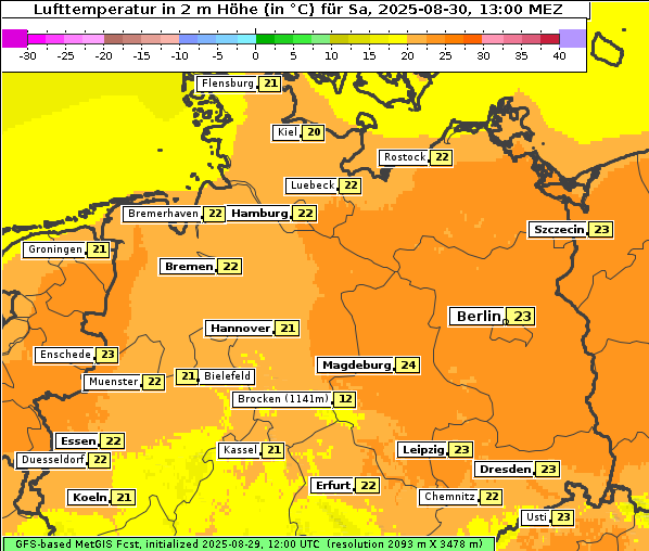Temperatur, 30. 8. 2025