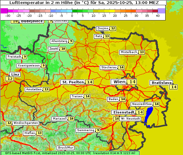 Temperatur, 25. 10. 2025