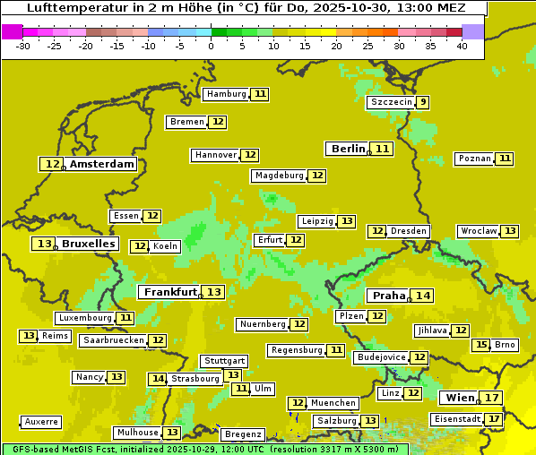 Temperatur, 30. 10. 2025