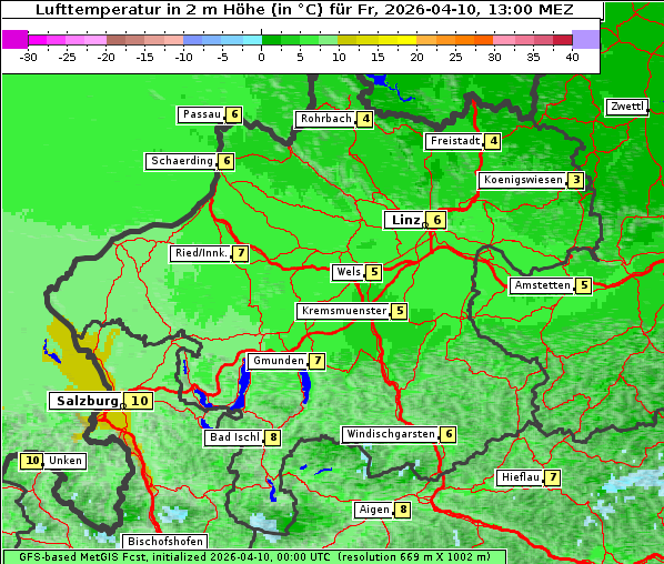 Temperatur, 10. 4. 2026