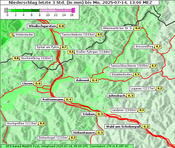 Niederschlag, 14. 7. 2025