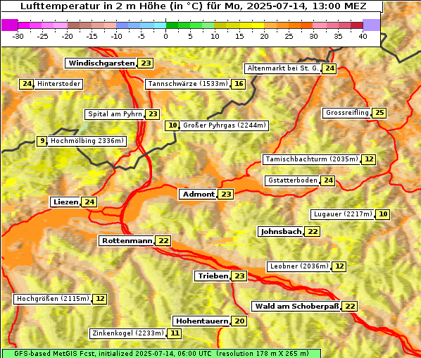 Temperatur, 14. 7. 2025