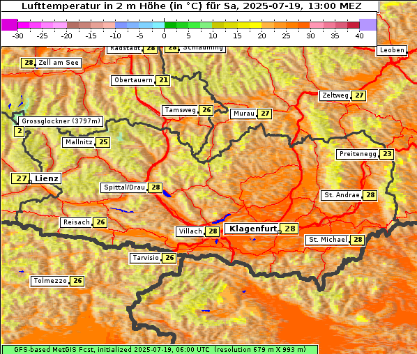 Temperatur, 19. 7. 2025