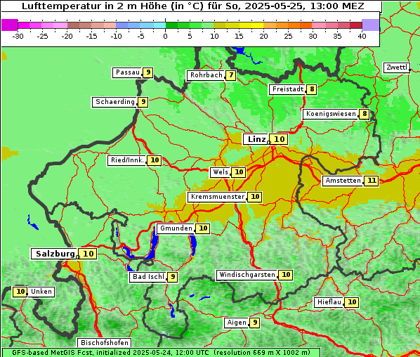 Temperatur, 25. 5. 2025
