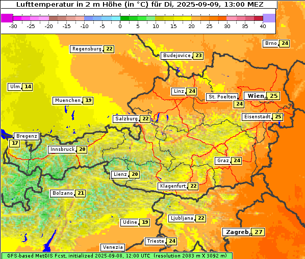Temperatur, 9. 9. 2025
