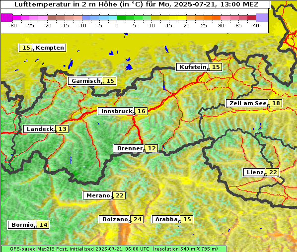 Temperatur, 21. 7. 2025