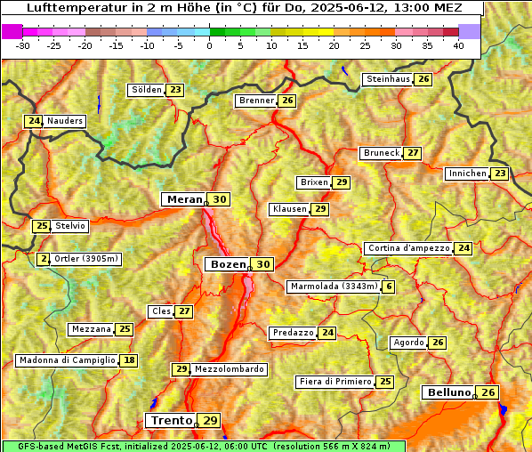 Temperatur, 12. 6. 2025