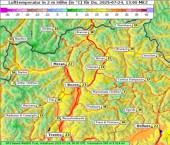 Temperatur, 24. 7. 2025