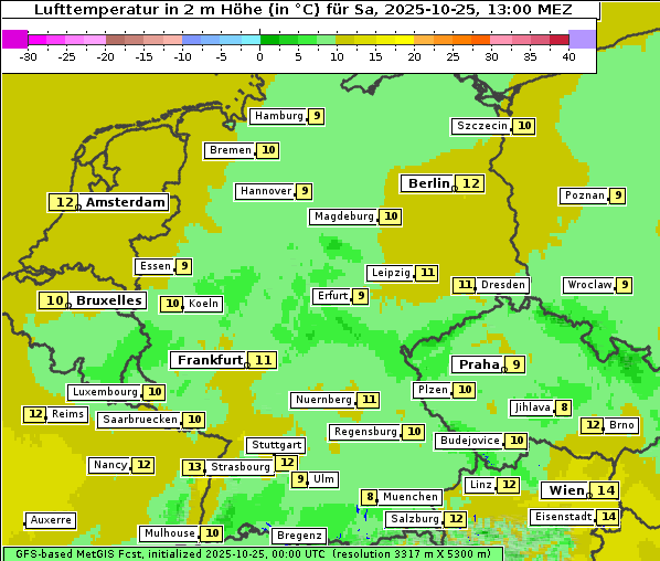 Temperatur, 25. 10. 2025