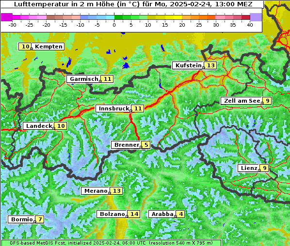 Temperatur, 24. 2. 2025