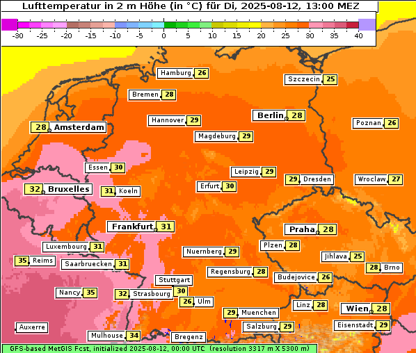 Temperatur, 12. 8. 2025