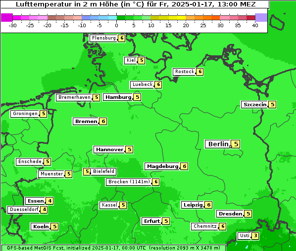 Temperatur, 17. 1. 2025