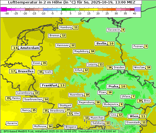 Temperatur, 19. 10. 2025