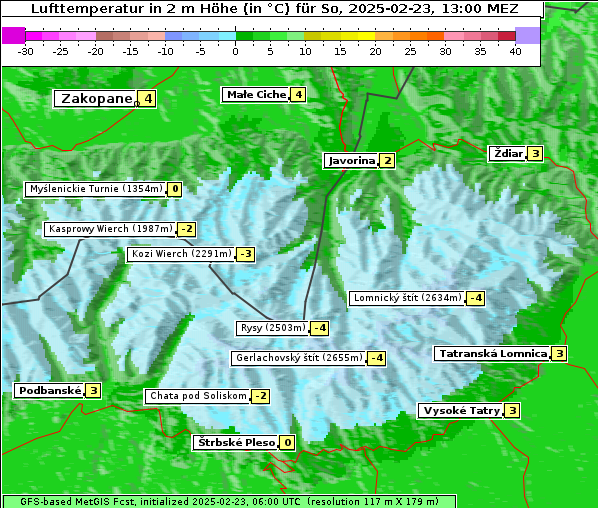 Temperatur, 23. 2. 2025