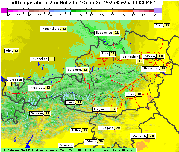 Temperatur, 25. 5. 2025